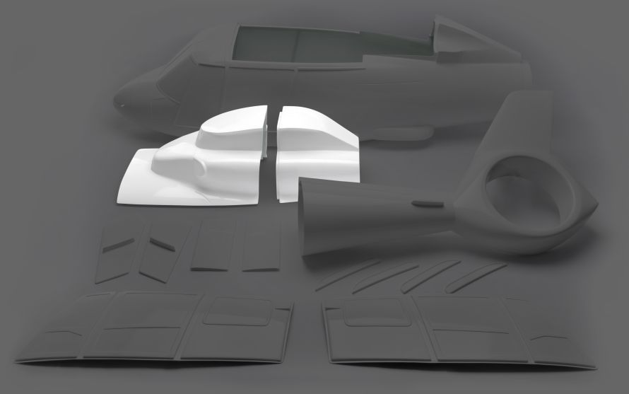 Upper cowlings for Dauphin, 2-piece